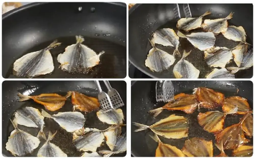 Chiên sơ qua cá chỉ vàng khô