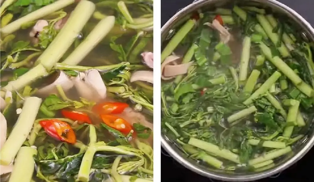 Canh rau nhút khô mực có vị chua thanh vừa phải
