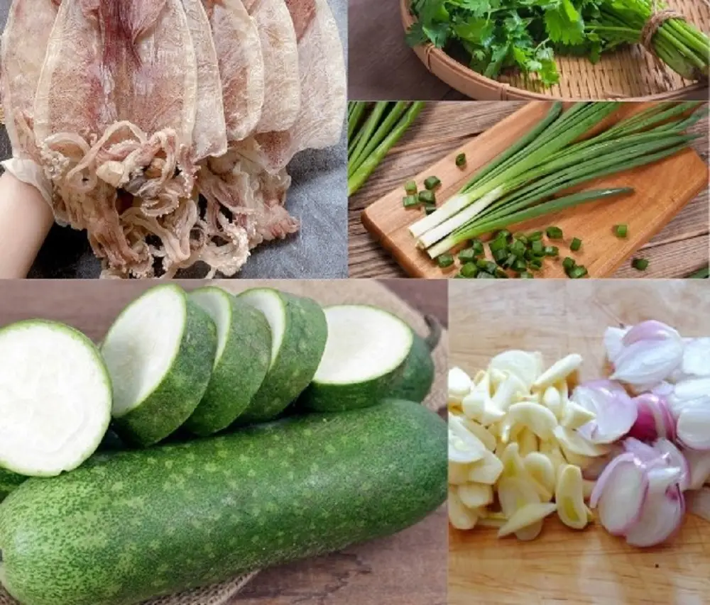 Nguyên liệu làm món canh khô mực bí đao