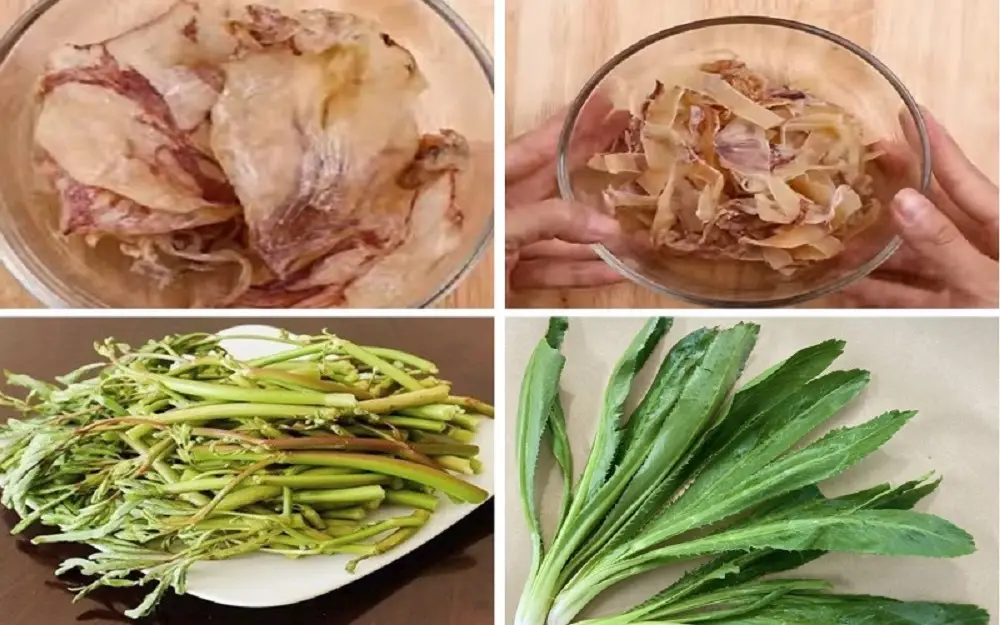 Nguyên liệu nấu canh rau nhút khô mực