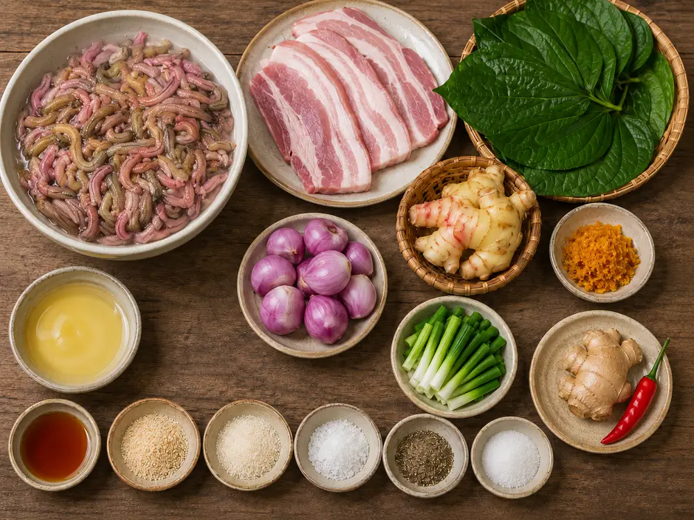 Chuẩn bị các nguyên liệu làm rươi xào lá lốt